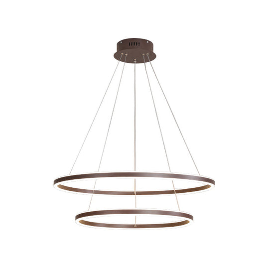 Brown 4 Tier Minimalistic Acrylic Led Ring Chandelier For Dining Room