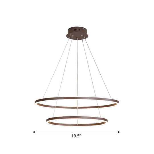 Minimalist Brown Ring Chandelier With Acrylic Led For Dining Room - 2/3/4 Tiers