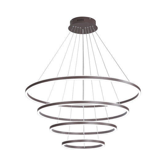 Brown 4 Tier Minimalistic Acrylic Led Ring Chandelier For Dining Room
