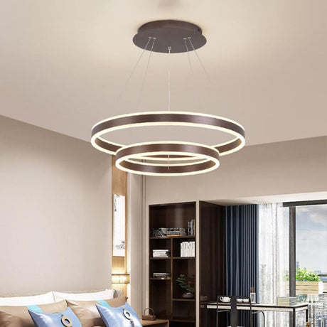 Simplicity 2/3-Tier Coffee Metal Circle Chandelier Lamp With Led For Hanging Pendant In Sit Room / 2