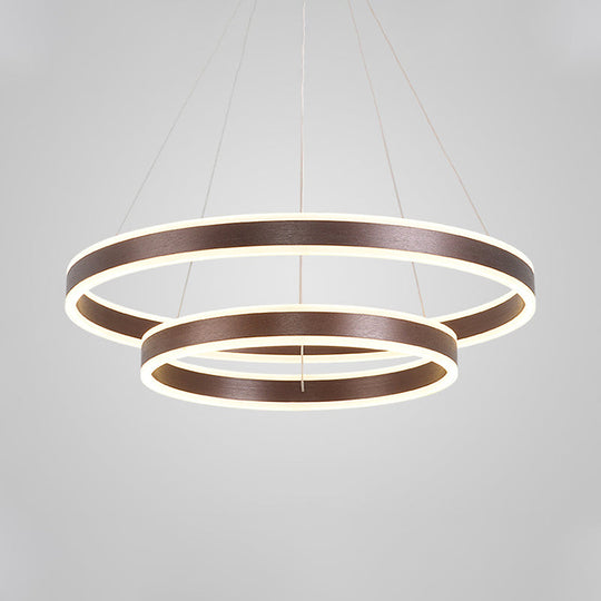 Simplicity 2/3-Tier Coffee Metal Circle Chandelier Lamp With Led For Hanging Pendant In Sit Room