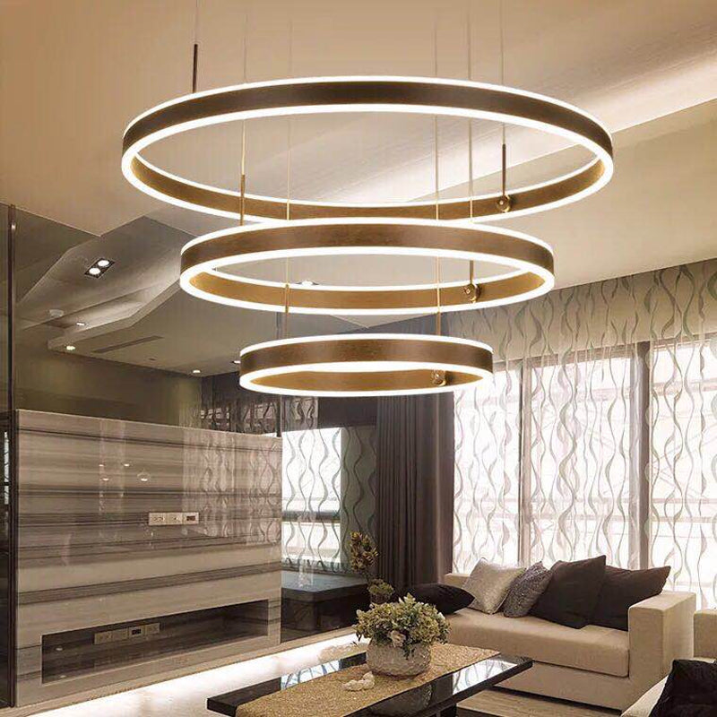 Simple Acrylic Led Chandelier Pendant - 2/3 Tiered Tapered Parlor Hanging Lamp In Coffee