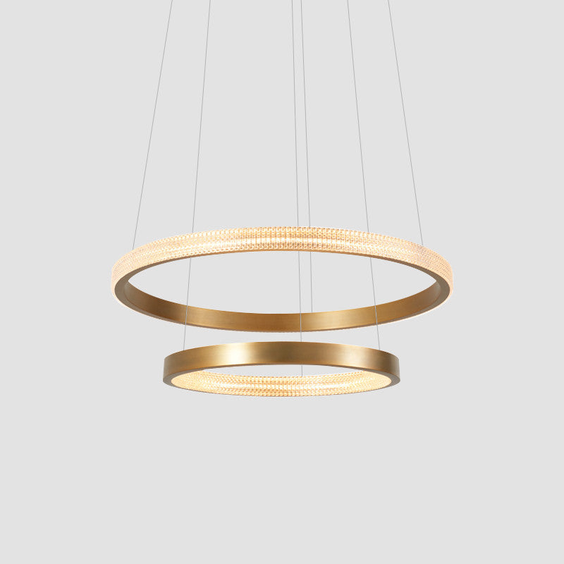 Postmodern Aluminum Led Chandelier With Gold Finish - 2/3 Tiered Hoop Pendant Light