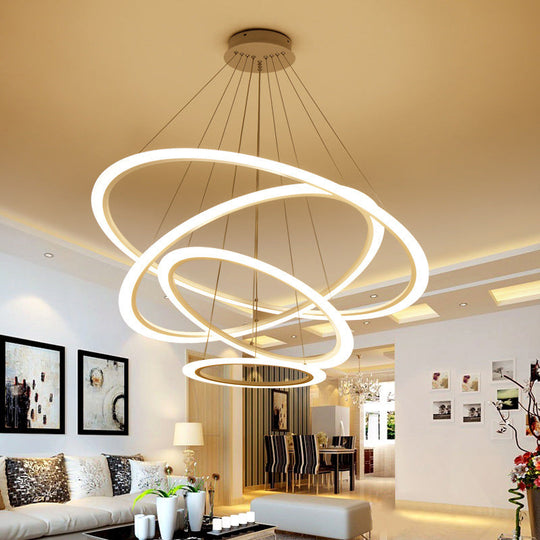 Multi Tier 2-3-4 Pendant Chandelier Acrylic White Led Ceiling Hang Light For Dining Room Lighting