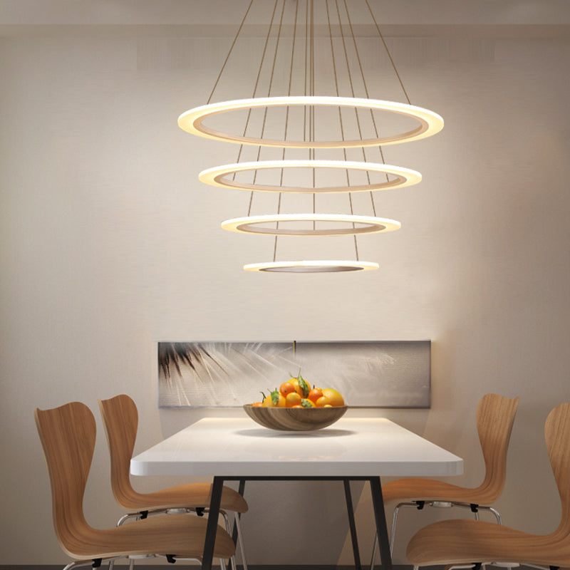 Multi Tier 2-3-4 Pendant Chandelier Acrylic White Led Ceiling Hang Light For Dining Room Lighting