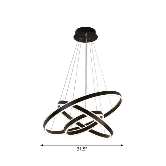 Modern Led Hoop Hanging Chandelier 2/3-Tier Aluminum Black