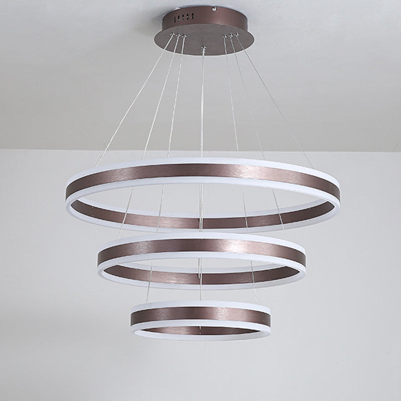 2/3 Tiered Led Chandelier: Acrylic Circle Ceiling Lamp - Coffee