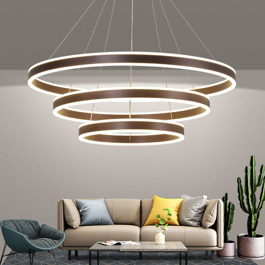 Modern Led Ceiling Pendant Light - Black/Gold/Coffee 3 Tiered Circle Chandelier With Acrylic Shade