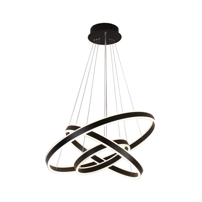 Modern Led Ceiling Pendant Light - Black/Gold/Coffee 3 Tiered Circle Chandelier With Acrylic Shade