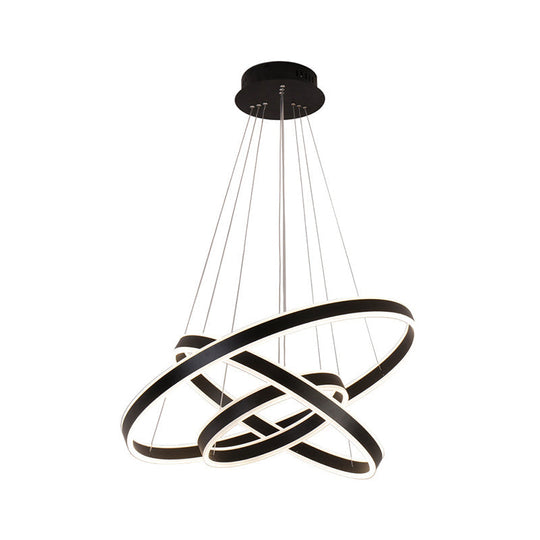 Modern Led Ceiling Pendant Light - Black/Gold/Coffee 3 Tiered Circle Chandelier With Acrylic Shade