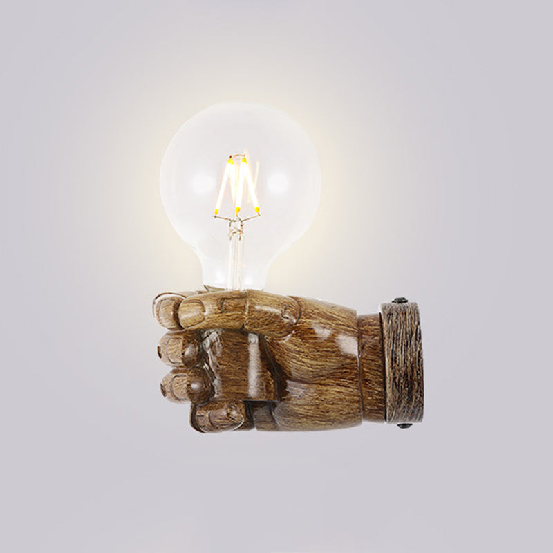 Left/Right Fist Wall Light - Nordic 1-Bulb Resin Sconce For Restaurants Wood