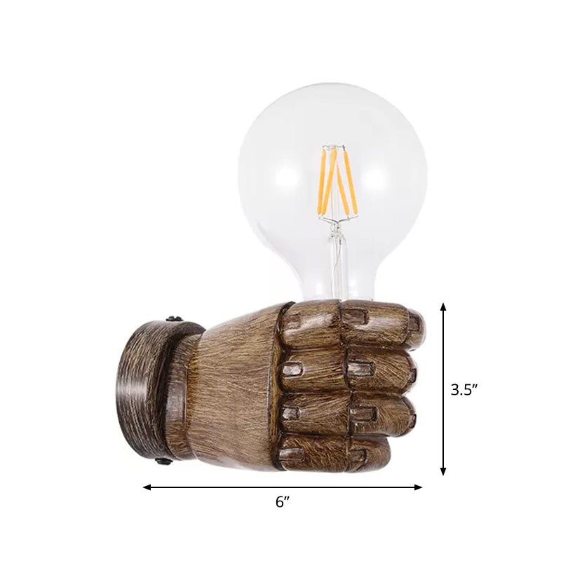 Left/Right Fist Wall Light - Nordic 1-Bulb Resin Sconce For Restaurants Wood