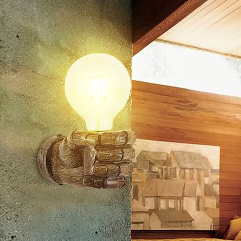 Left/Right Fist Wall Light - Nordic 1-Bulb Resin Sconce For Restaurants Wood / Left
