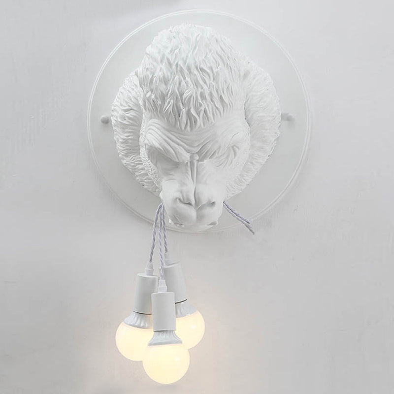 Orangutan Wall Mounted Lamp: Decorative Resin Sconce With 3 Lights For Porch In Black/White