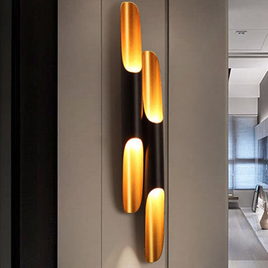Modern Metallic Cylinder Wall Sconce - Mounted Light For Living Room 1/4-Bulb Yellow-Black Design