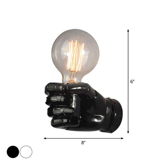 Resin Fist Wall Sconce: Distressed Wood White/Black - Perfect For Restaurants!