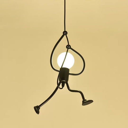 Small Man 1-Bulb Black Pendant Ceiling Light: Contemporary Metallic Hanging Light For Living Room
