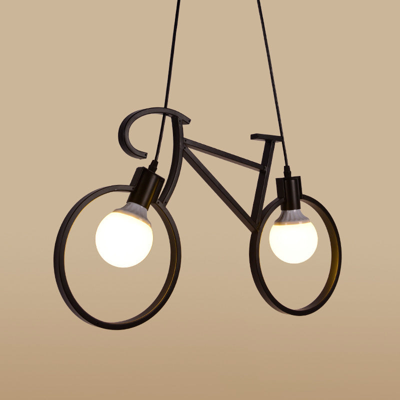 Childrens Room Pendant Light: Black/White Art Deco Bicycle Lamp With 2 Metal Heads