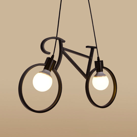 Childrens Room Pendant Light: Black/White Art Deco Bicycle Lamp With 2 Metal Heads