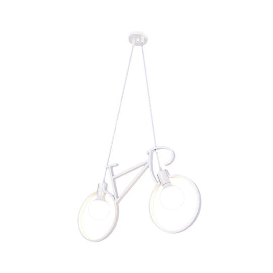 Childrens Room Pendant Light: Black/White Art Deco Bicycle Lamp With 2 Metal Heads
