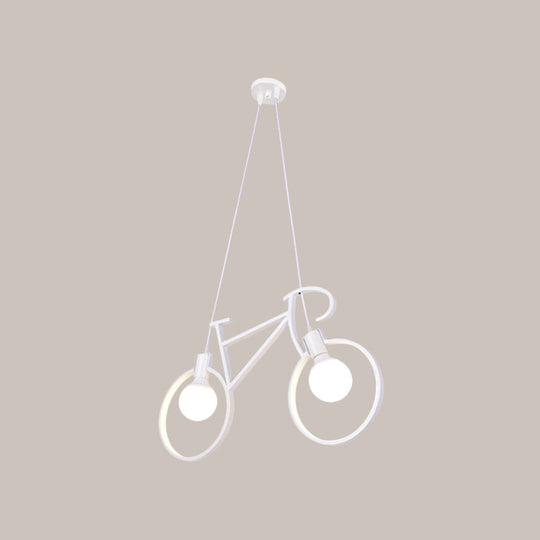 Childrens Room Pendant Light: Black/White Art Deco Bicycle Lamp With 2 Metal Heads