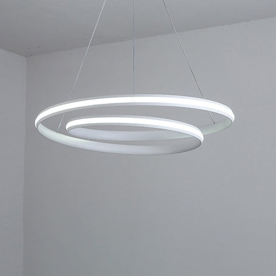 Sleek Spiral Line Chandelier: Black/White 18’/23.5’ Wide Led Pendant Lamp In Warm/White Light