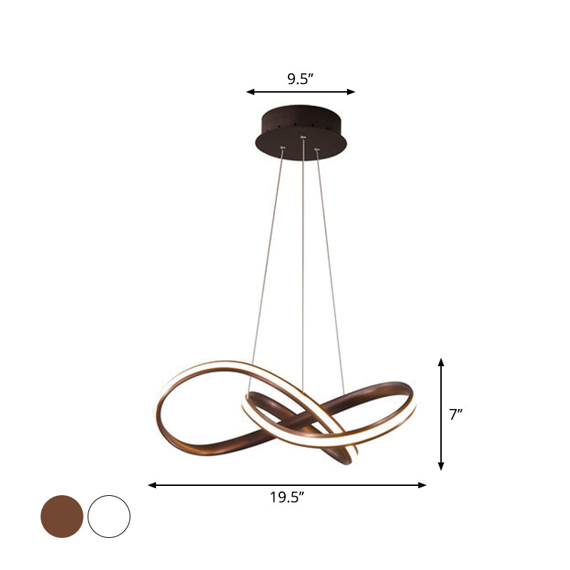 Modern Aluminum Led Chandelier Light For Dining Room - Entwined Design In Black/White/Coffee
