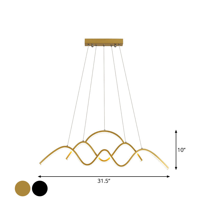 Modern Wavy Chandelier Lamp: Gold/Black Metallic Led Pendant With Landscape Design And Warm/White