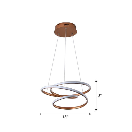 Minimalistic Coffee Twisted Chandelier Pendant: Aluminum Led Ceiling Light In Warm Or White