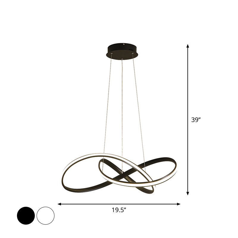 Simplicity Led Hanging Chandelier - 19.5’/27.5’ Wide Black/White Twisted Pendant Lamp With