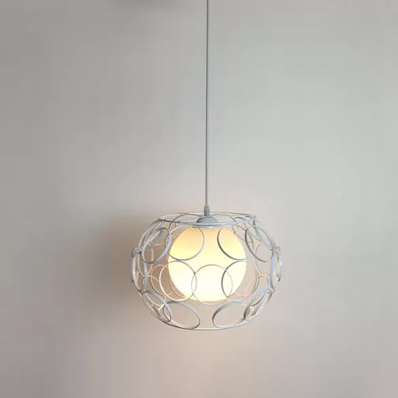 Modern Hanging Pendant Light With Opal Glass Shade - Black/White Finish