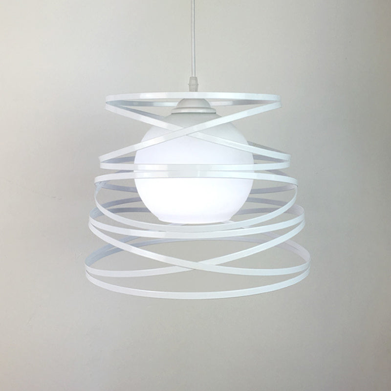 Modern Hanging Pendant Light With Opal Glass Shade - Black/White Finish