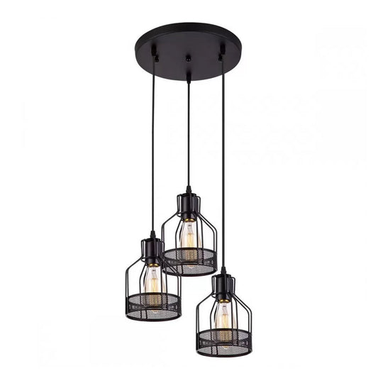 Rustic Black Iron 3-Light Bottle Frame Multi-Pendant Ceiling Hang Light For Dining Room