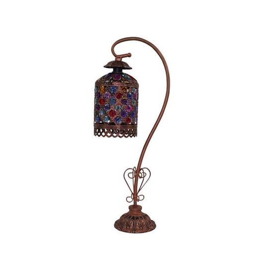 Altais - Bohemia 1-Light Gooseneck Nightstand Lamp Copper Stained Glass Beaded Table Light With Arm