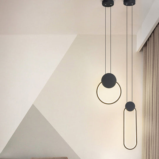 Minimalist Acrylic Pendant Light: Oval/Round/Square Shape Led Black/White