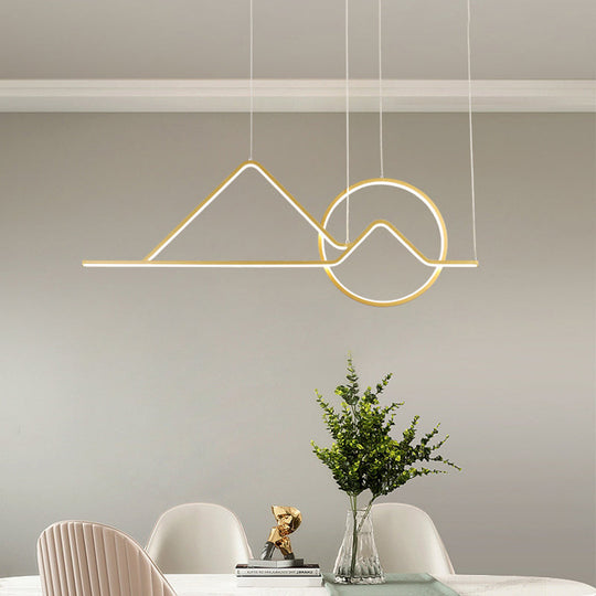 Landscape Line Art Pendant Light: Minimalist Metal Black/Gold Led Hanging Lamp In Warm/White Light