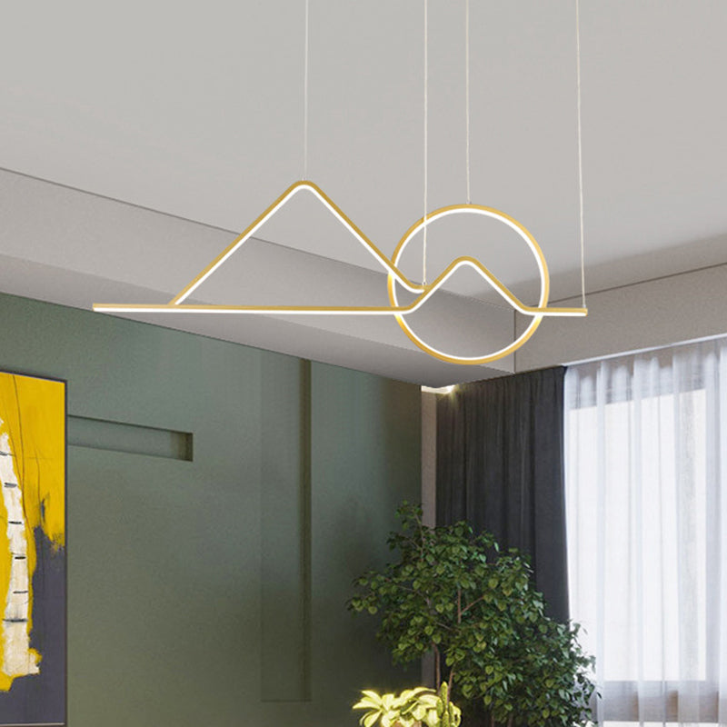 Landscape Line Art Pendant Light: Minimalist Metal Black/Gold Led Hanging Lamp In Warm/White Light