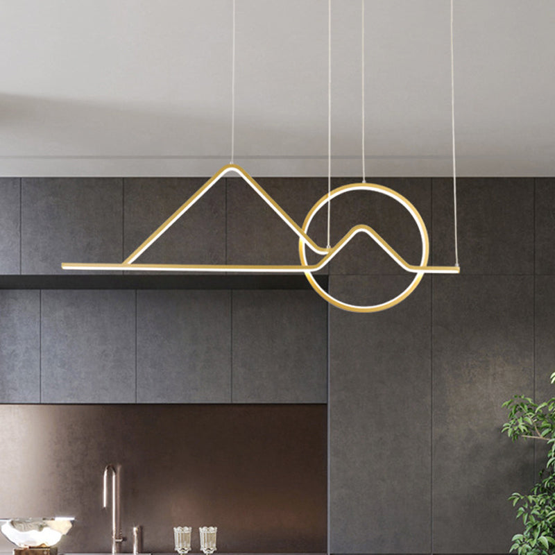 Minimalist Metal Pendant Light In Landscape Line Art Design - Black/Gold Led Hanging Lamp