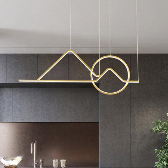Minimalist Metal Pendant Light In Landscape Line Art Design - Black/Gold Led Hanging Lamp