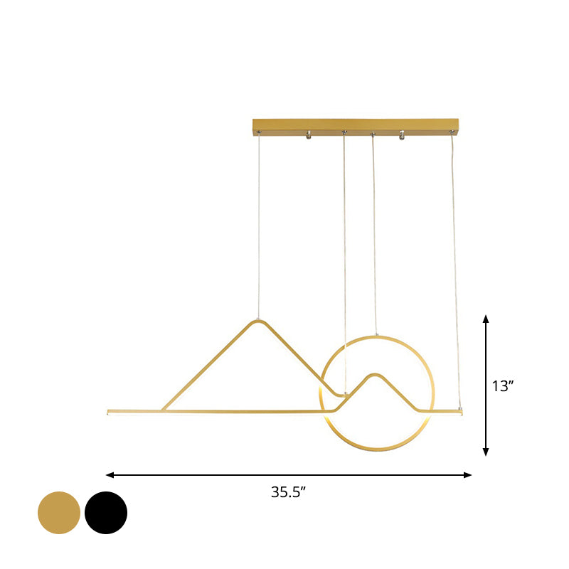 Minimalist Metal Pendant Light In Landscape Line Art Design - Black/Gold Led Hanging Lamp