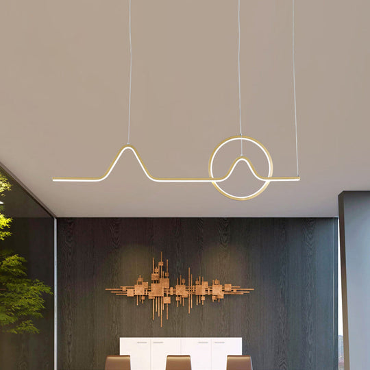 Linear Mountain & Sun Acrylic Pendant Light With Led Warm/White Glow - Black/Gold Finish For Dining
