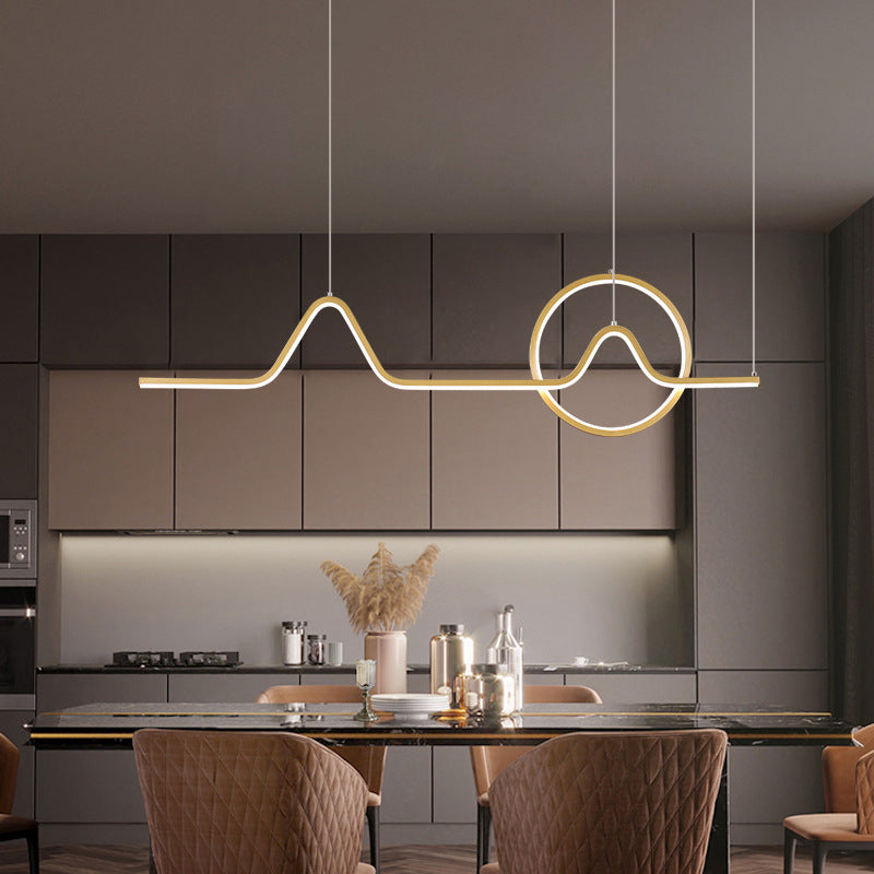 Linear Mountain & Sun Acrylic Pendant Light With Led Warm/White Glow - Black/Gold Finish For Dining