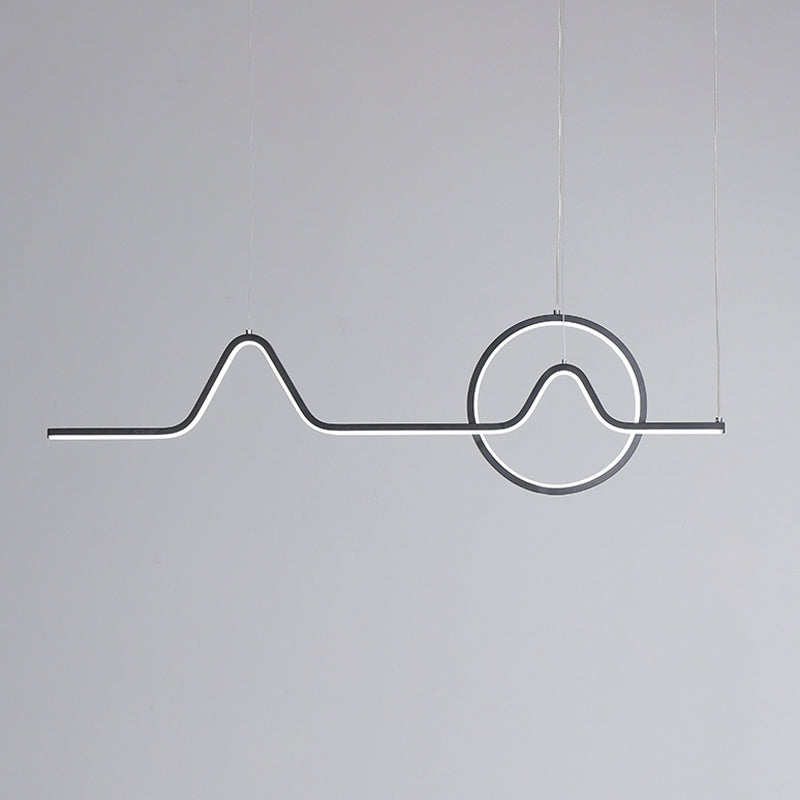 Linear Mountain & Sun Acrylic Pendant Light With Led Warm/White Glow - Black/Gold Finish For Dining