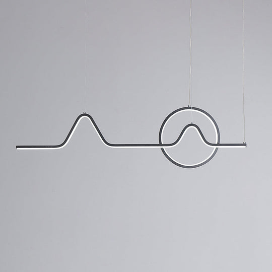 Linear Mountain & Sun Acrylic Pendant Light With Led Warm/White Glow - Black/Gold Finish For Dining