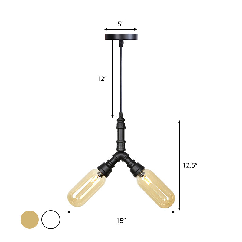 Industrial Amber/Clear Glass Hanging Chandelier With Led Lights For Dining Room - 2/3/4 Heads In