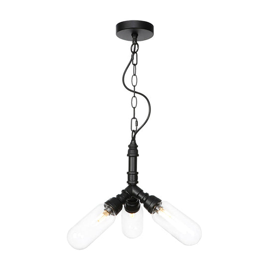 Industrial Amber/Clear Glass Hanging Chandelier With Led Lights For Dining Room - 2/3/4 Heads In