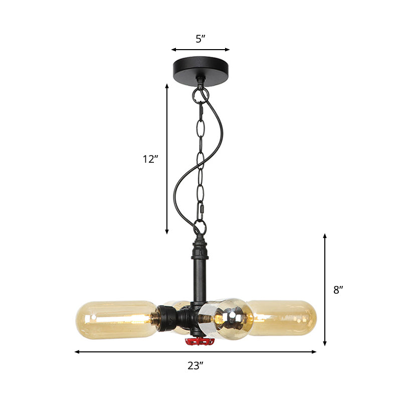 Farmhouse Black Led Pendant Chandelier With Amber/Clear Glass Capsules - 4 Lights