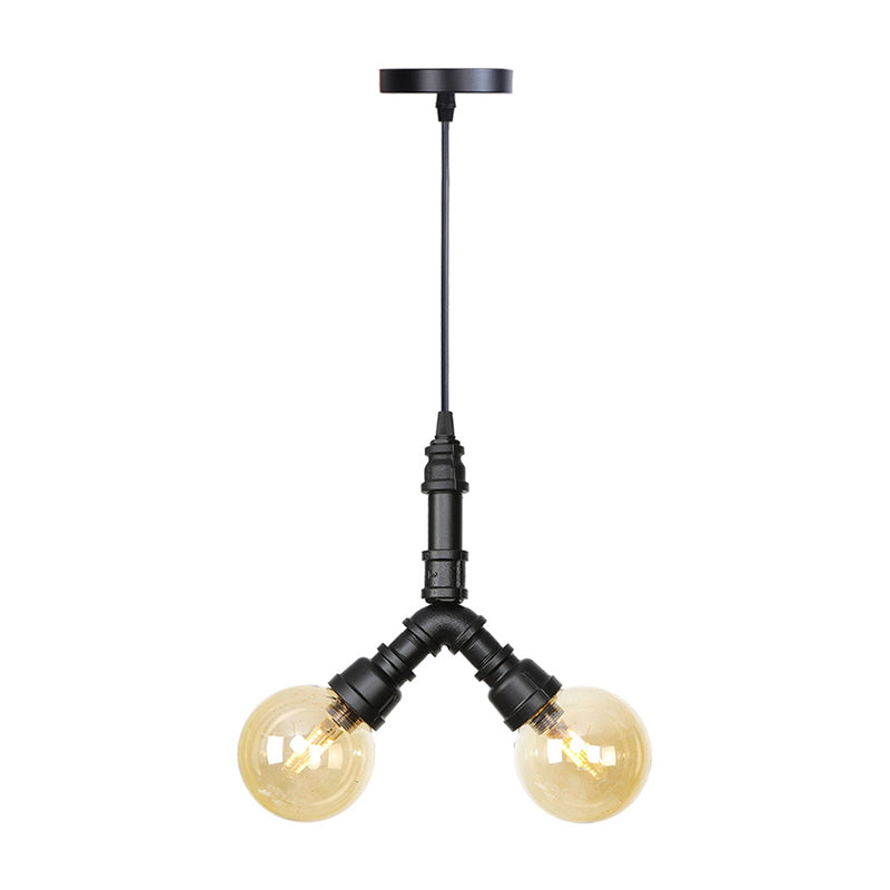 Industrial Led Pendant Chandelier With Amber/Clear Glass Shades - Hanging Light Kit For Restaurants