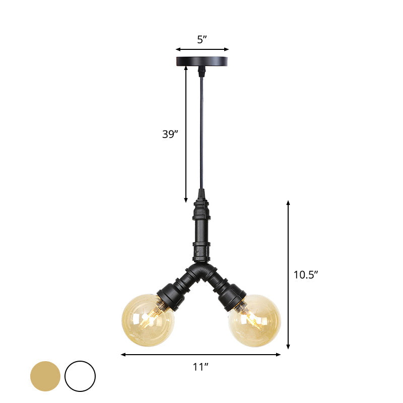 Industrial Led Pendant Chandelier With Amber/Clear Glass Shades - Hanging Light Kit For Restaurants