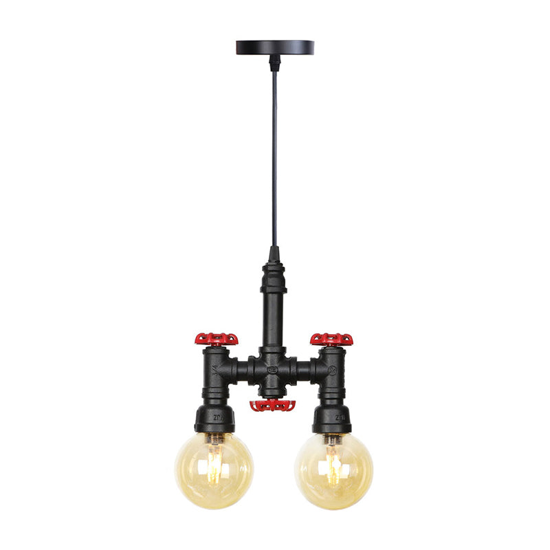 Industrial Led Pendant Chandelier With Amber/Clear Glass Shades - Hanging Light Kit For Restaurants